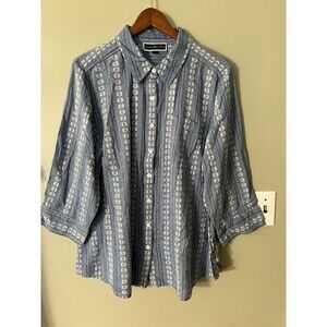 Womens Textured Embroidered 100  % Cotton Blouse Woven By Karen Scott 1X  NWT